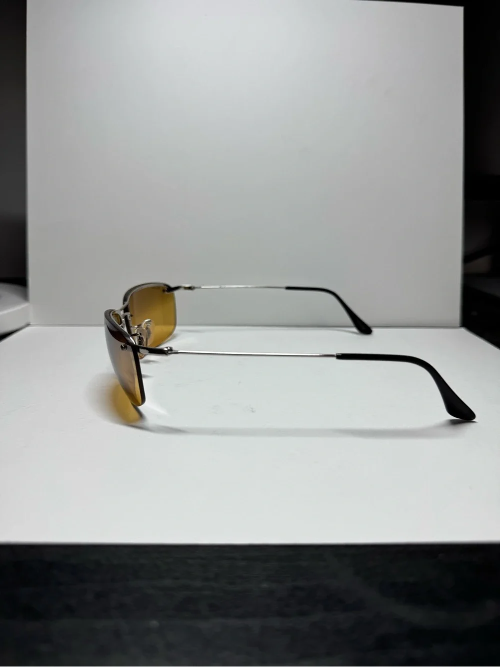 Vintage Ray-Ban RB3156 O03/7F 60□16 Top Oval Sunglasses Wire Rimless Amber Lens